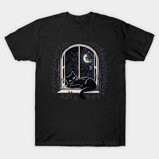 Black Cat Moonlit Night T-Shirt